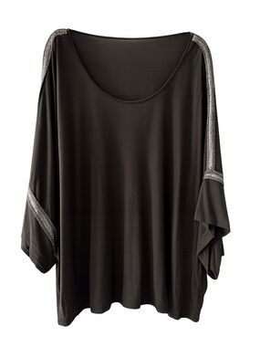 Wilster Brown Khaki Viscose Metal Mesh Trim Batwing Top XS